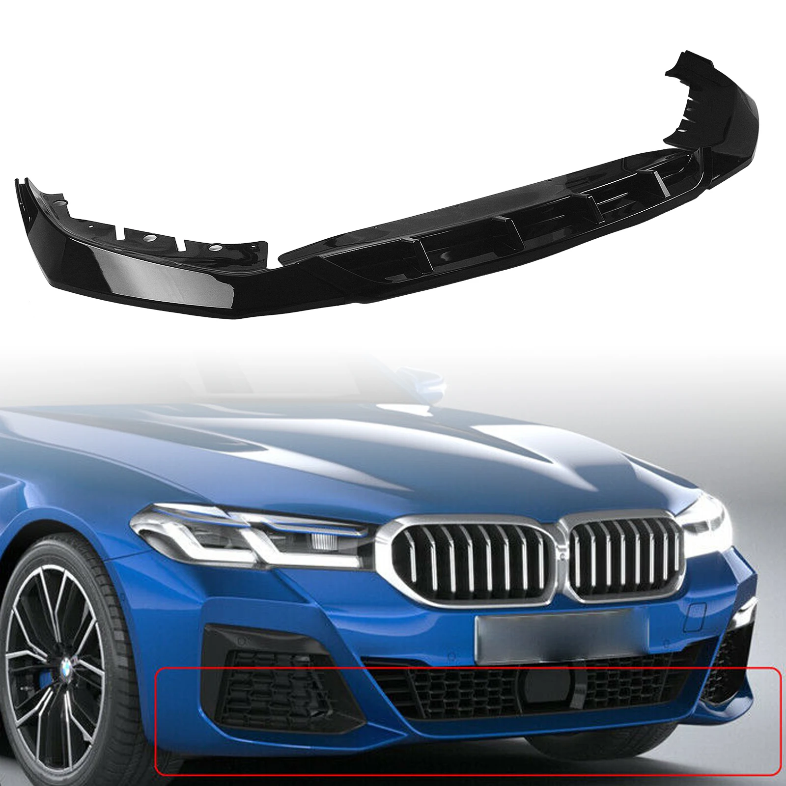 

Передний бампер для BMW 5 серии G30 M550i 530i M Sport 2021, спойлер, блеск для губ, черная Нижняя защита автомобиля, комплект кузова, сплиттер, лезвие