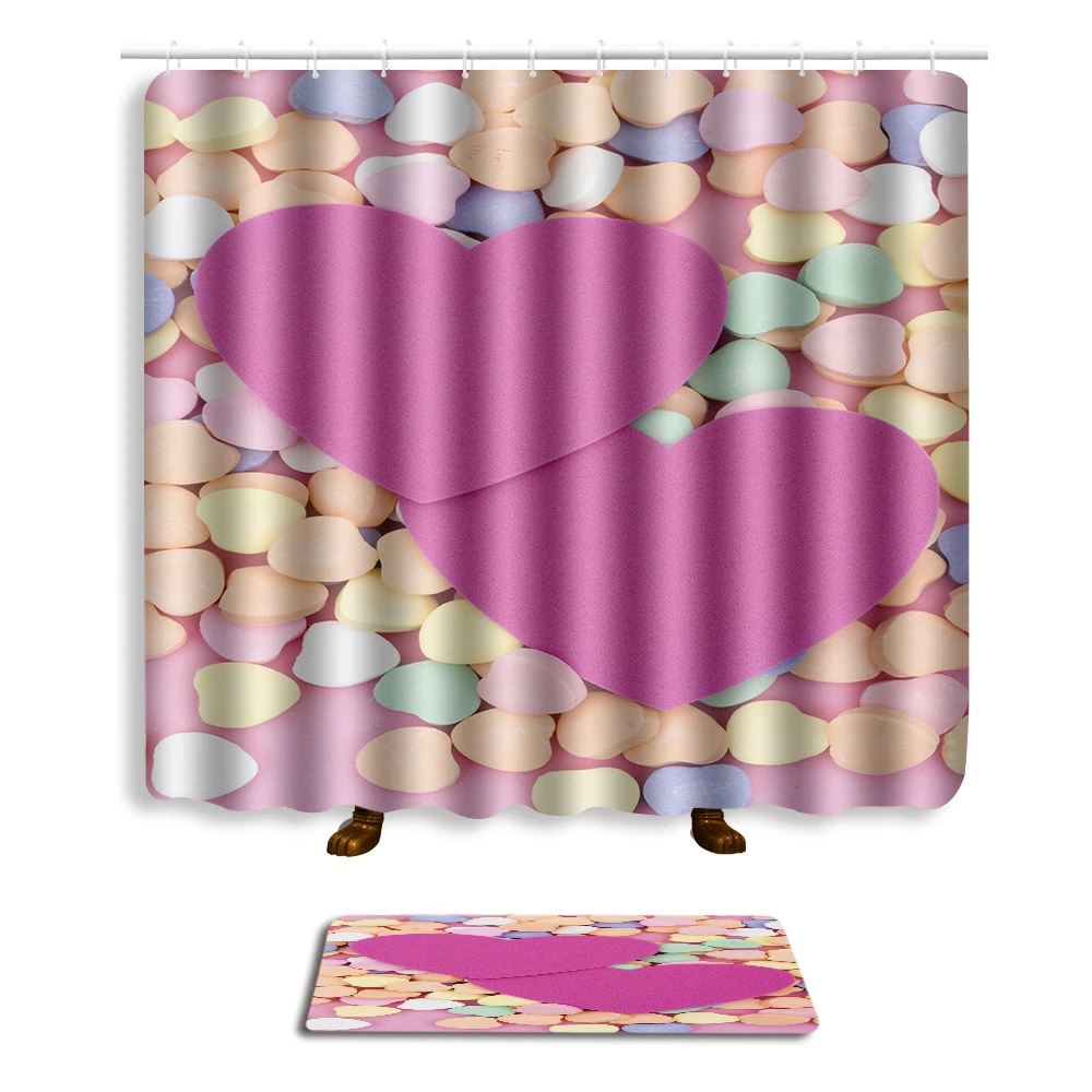 

Zeegle Printed Heart Bath Mat with Shower Curtain Non-slip Toilet Foot Rug Water Absorption Toilet Floor Mat Bathroom Doormat