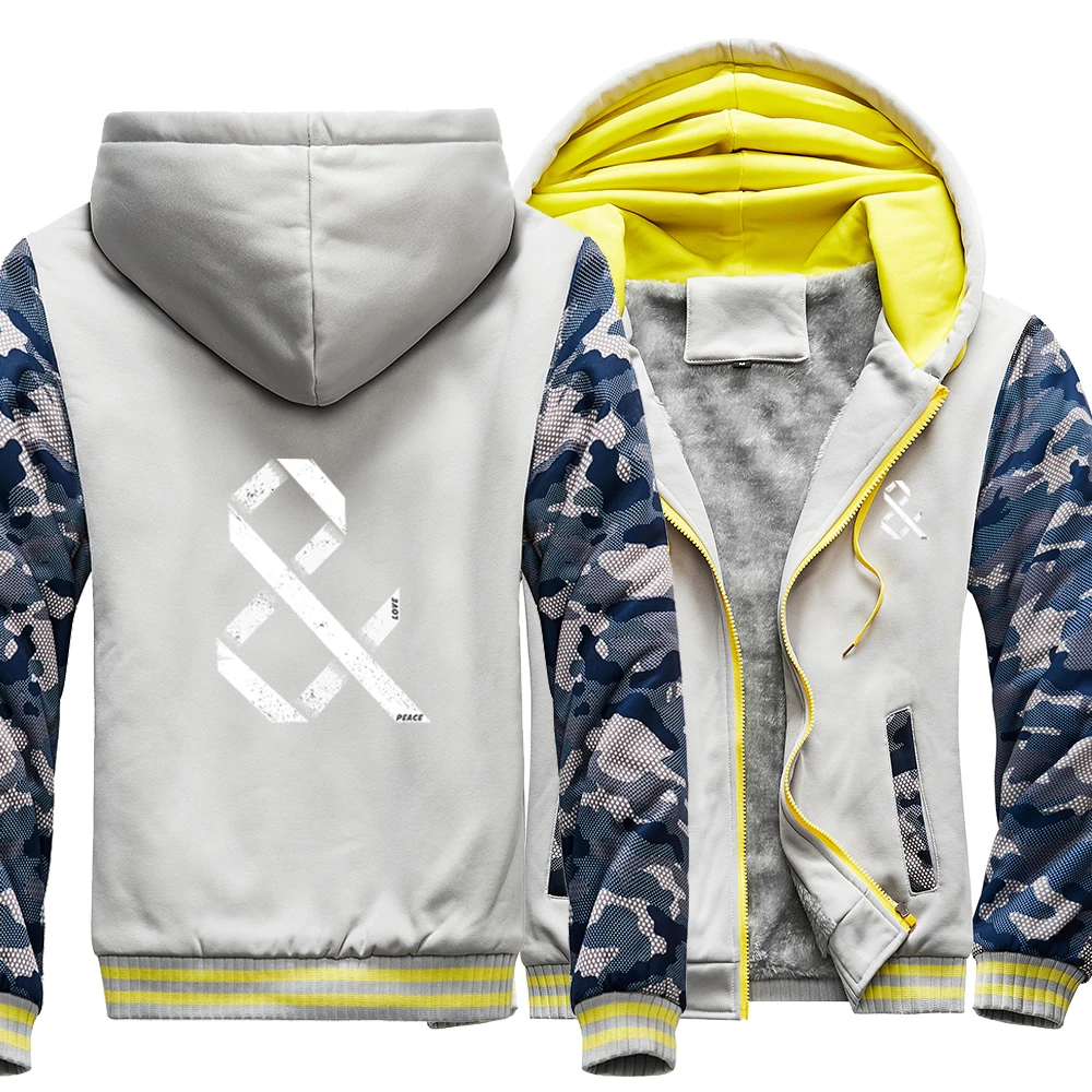 

Peace And Love Logo Camo Raglan Thick Hoodies Winter Warm Printed Sweatshirts Coat Men Fitted Street Interesting Casual Jackets