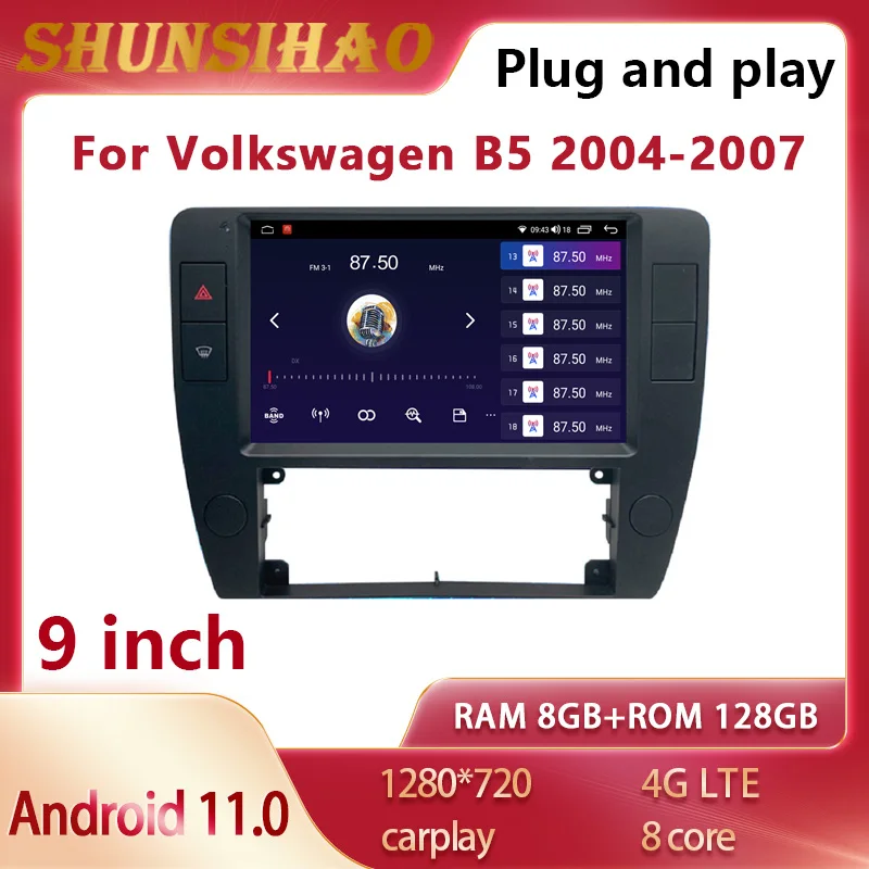 

Магнитола ShunSihao Android 11 с GPS-Навигатором для 9-дюймового VW Volkswagen B5 2004-2007 CarPlay мультимедийный плеер стерео Автомагнитола 128G