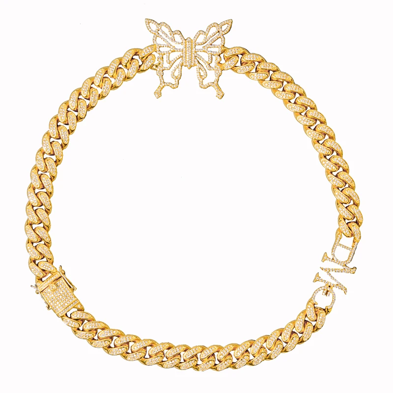 

INS Hip Hop Fashion Butterfly Rhinestone Cuban Necklace Pendant Personality Short Bundi Clavicle Chain Jewelry Men Women Gifts