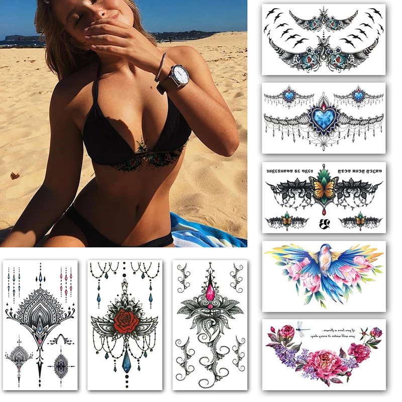 

Large Tattoos Fake Temporary Body Art Stickers for Men Women Teens, Girls Chest Temporary Tattoos, Water Transfer Body Tattoos