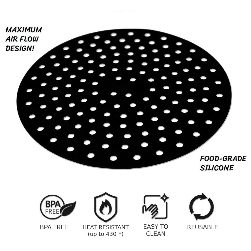 

Air Fryer Liner Food Grade Reusable Silicone Anti-Slip Round Square Air Fryer Mat Non-Stick Steaming Basket Mat Kitchen Tool