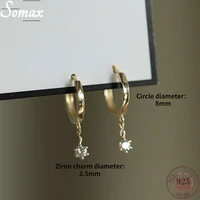 925 sterling silver 14k gold plated simple pav%c3%a9 crystal ear bone buckle earrings star charm women fashion exquisite jewelry gift