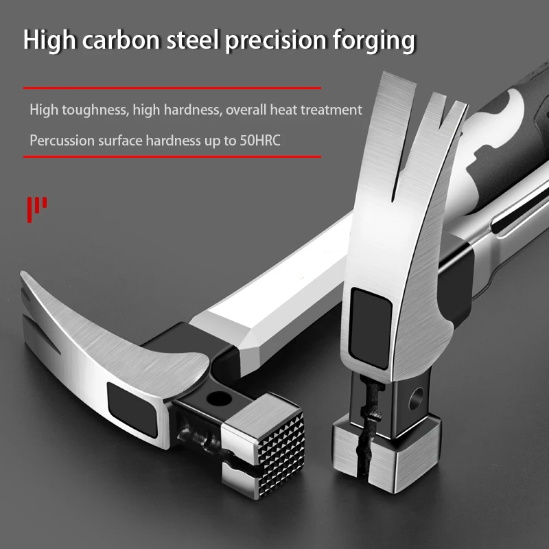 

Claw Hammer Carbon Steel Woodworking Hammer Multi-tool Non-slip Percussion Surface and Shockproof Square Round Head Hand Tool