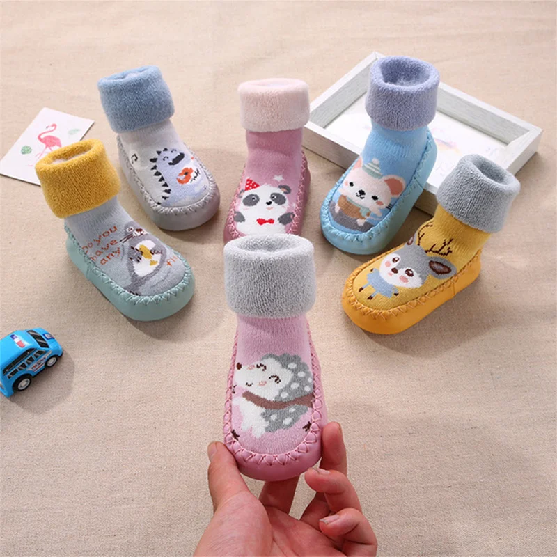 

Baby Socks With Rubber Soles For Toddlers Infant Sock Animal Panda Anti-slip Baby Boy Slipper Funny Sock Shoes Warm Terry Winter