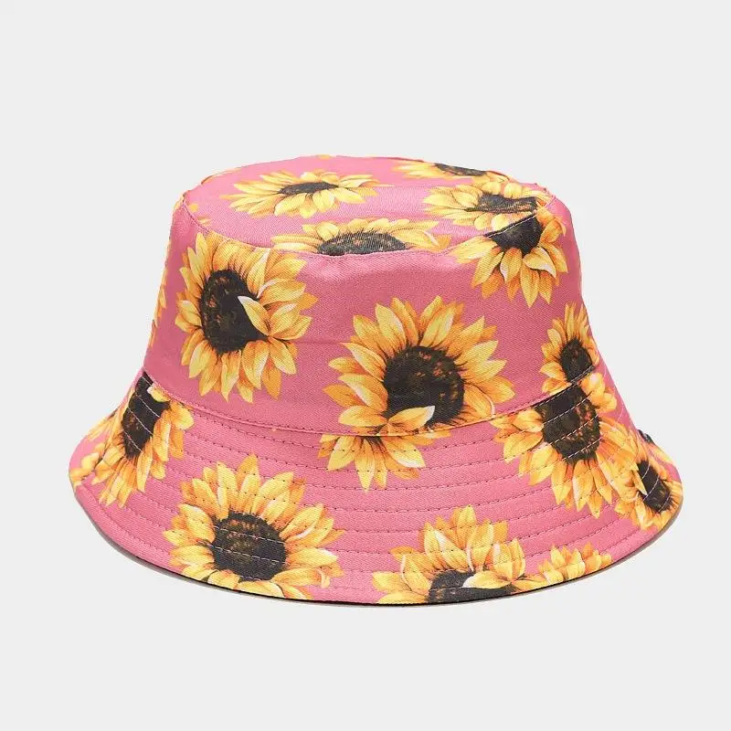 

2021 Four Seasons Cotton Sunflower Print Bucket Hat Fisherman Hat Outdoor Travel Hat Sun Cap for Men and Women 314