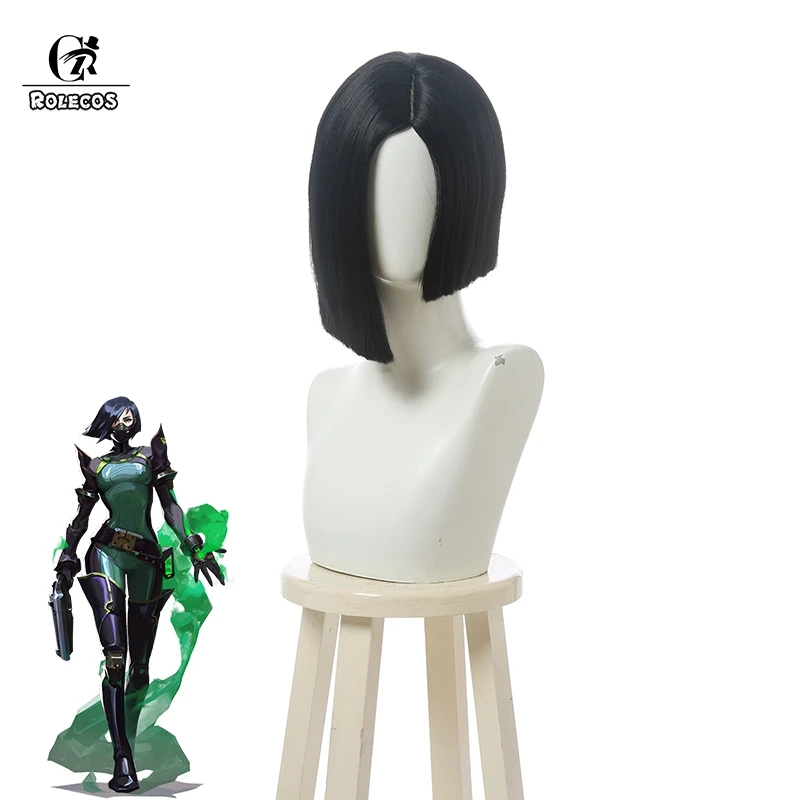 Женский парик для косплея ROLECOS черные синтетические короткие прямые волосы 32 см