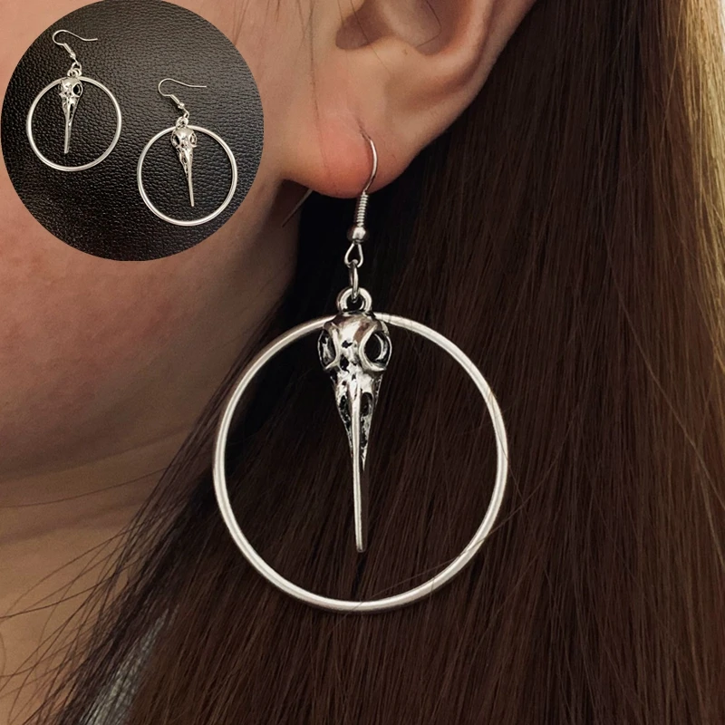 Новые готические серьги в виде вороны серебряные форме черепа ведьмы стиль