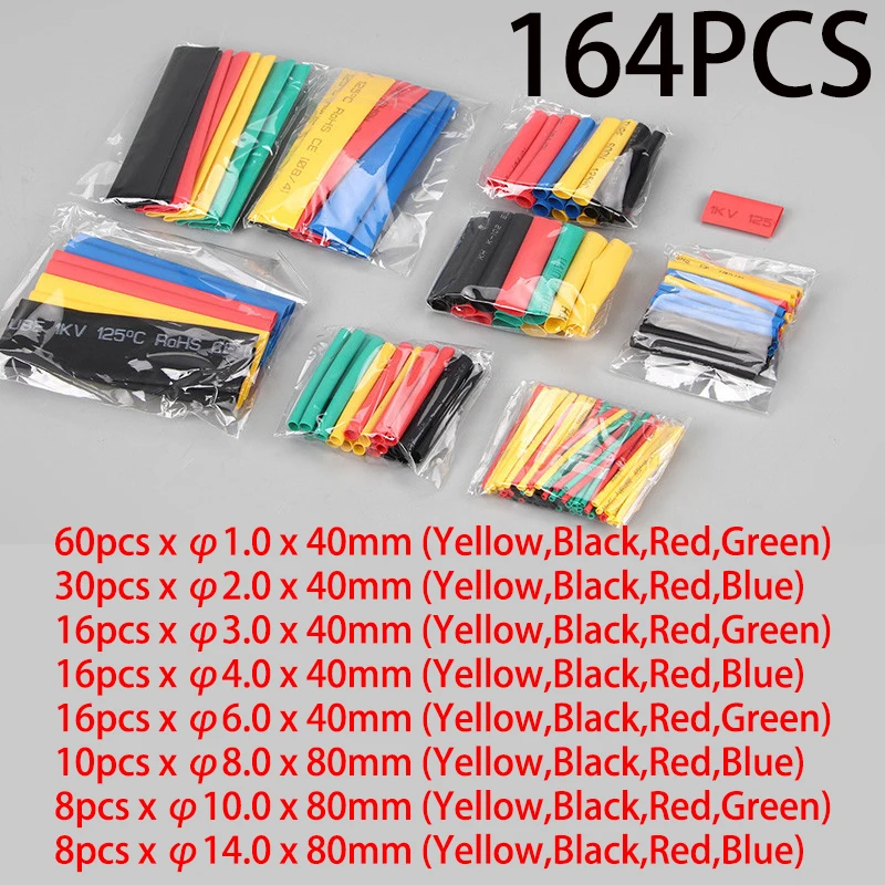 164PCS 164 шт/328 шт/127 шт/530 шт Полиолефиновая муфта термоусадочная комбинированная термоусадочная трубка Изолированная кабельная муфта 2:1 - Цвет: 164PCS