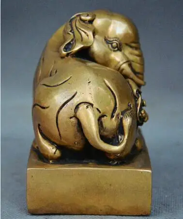 Collect Chinese Bronze Feng Shui Animal Wealth Elephant Statue Seal Stamp Signet | Дом и сад