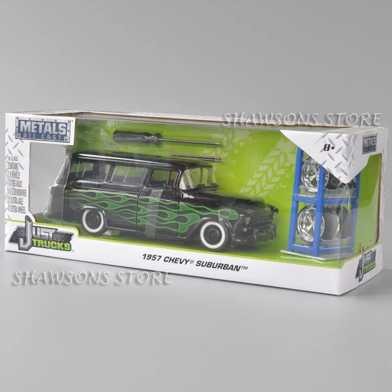 

JADA Just Trucks 1:24 Scale Diecast Metal Vintage Car Model Toys 1957 Chevy Suburban Miniature Replica With Spare Tyres