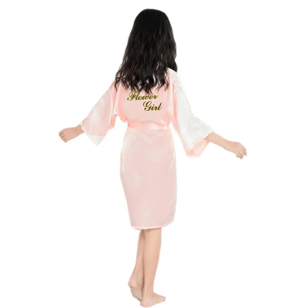 2021 Silk Satin Wedding Bride Golden Flower Girls Robe Solid Bathrobe Short Kimono Night Bath Dressing Gown | Женская одежда