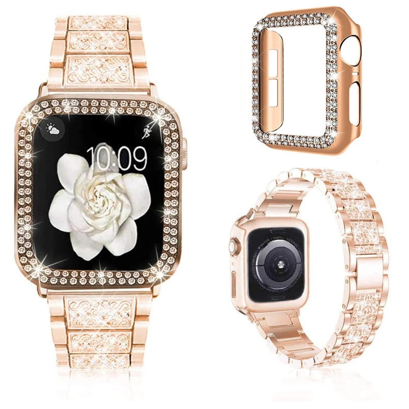 Для Apple Watch Bands 38 мм 40 42 44 Женский Блестящий металлический ремешок и шикарный