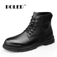 natural leather boots men handmade lace up ankle snow boots shoes vintage outdoor plush warm autumn winter shoes