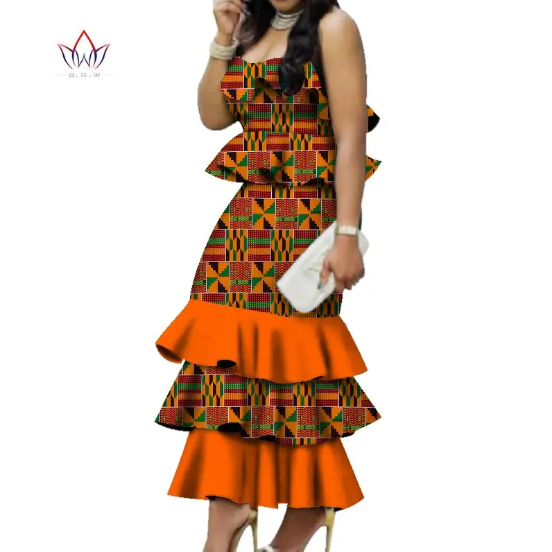 Fashion Multilayer Draped Print Top & Skirt Sets Bazin Riche African Wax Dresses for Women 2 Pieces Skirts Sets Clothing WY2767