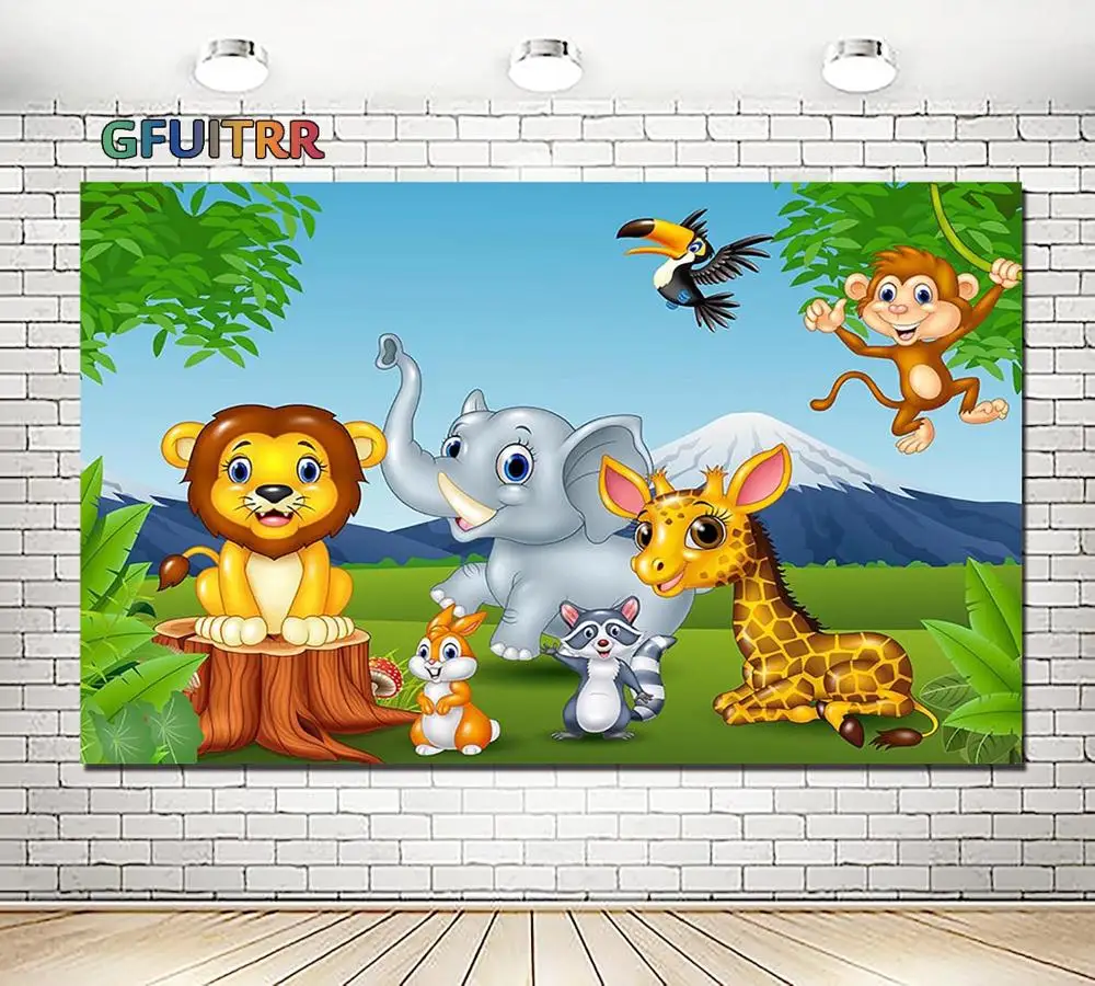 Виниловый фон для фотосъемки с изображением джунглей сафари детского дня