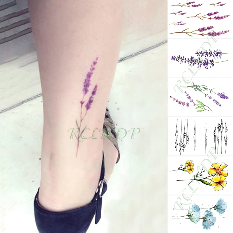 Водостойкая Временная тату наклейка лаванда цветок Подсолнух искусственная для