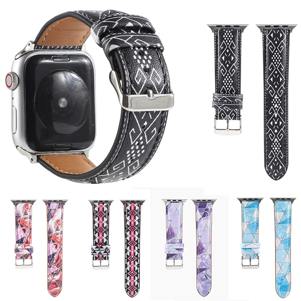 

Ремешок кожаный Племенной для Apple Watch 7 6 41 мм 45 мм, браслет SE 5 40 мм 44 мм, iWatch Series 4 3 38/42 мм