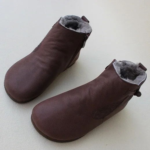 Brown Careaymade/зимняя теплая женская обувь с высоким берцем из чистой шерсти в стиле ретро кожаные и меховые цельные ботинки на толстой плюшевой подошве - Цвет: Brown