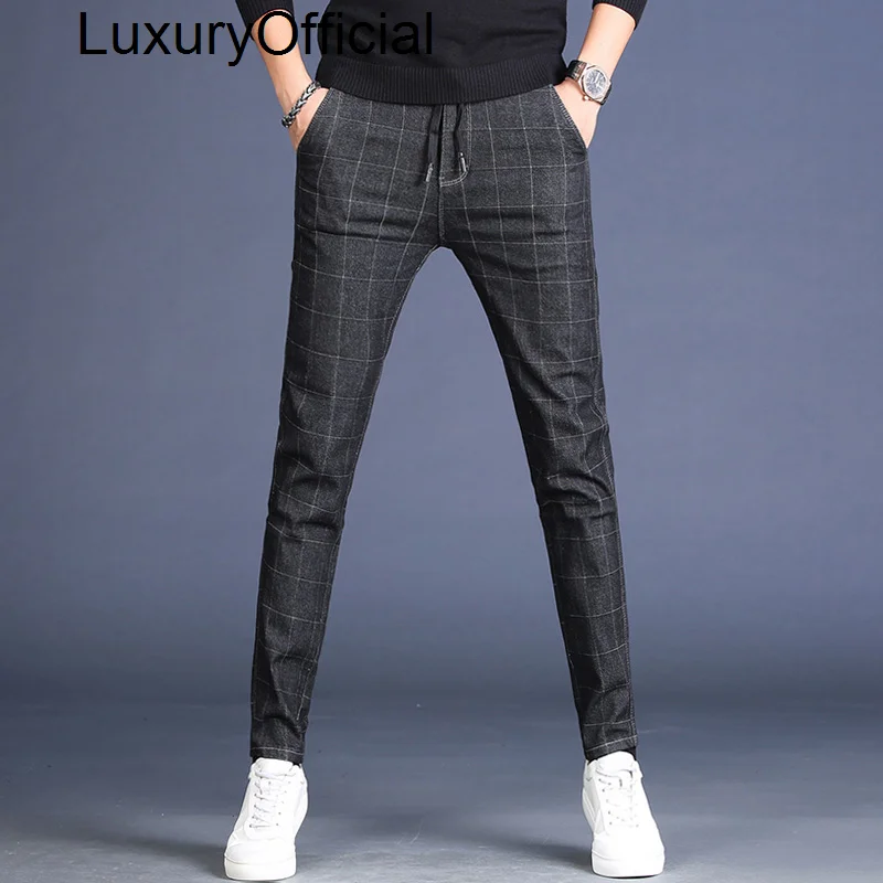 

Осенние новые клетчатые джинсы, модные облегающие повседневные длинные брюки
