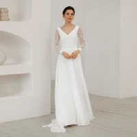 simple chiffon white wedding dresses long sleeves v neck civil bridal gown plus size elegant floor length chic %d1%81%d0%b2%d0%b0%d0%b4%d0%b5%d0%b1%d0%bd%d0%be%d0%b5 %d0%bf%d0%bb%d0%b0%d1%82%d1%8c%d0%b5