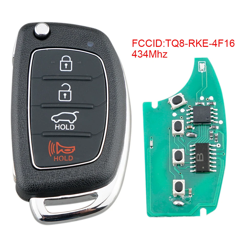 

4 Buttons 434Mhz Smart Car Key Keyless Entry Remote Flip Key Fob with 4D60 Chip TQ8-RKE-4F16 Fit for 2014-2016 Hyundai Sonata