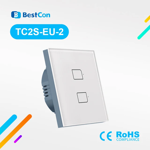 BroadLink Bestcon TC2S 2gang Single Line Smart Touch Switch EU Works with Alexa Google Assistant IFTTT on. - Бродлинк Бесткон ТС2С 2-канальный сенсорный выключатель для ЕС, совместимый с Алексой, Гугл Ассистентом и ИФТТТ.