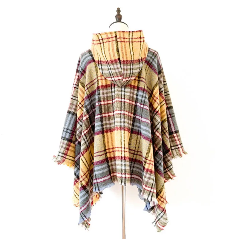 Autumn and Winter Fashion Luxury Women Cashmere Scarf Cloak Brand Designer Warm Plaid Hooded Shawl Pashmina Lady Wrap | Аксессуары для