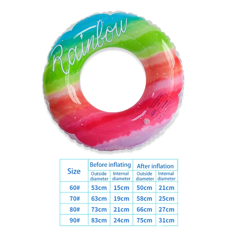 

Rainbow Swimming Ring Thickene Thickened PVC Summer Party Beach Accessory Toy Buoy Mattress Thickened Outdoor Activities G99D