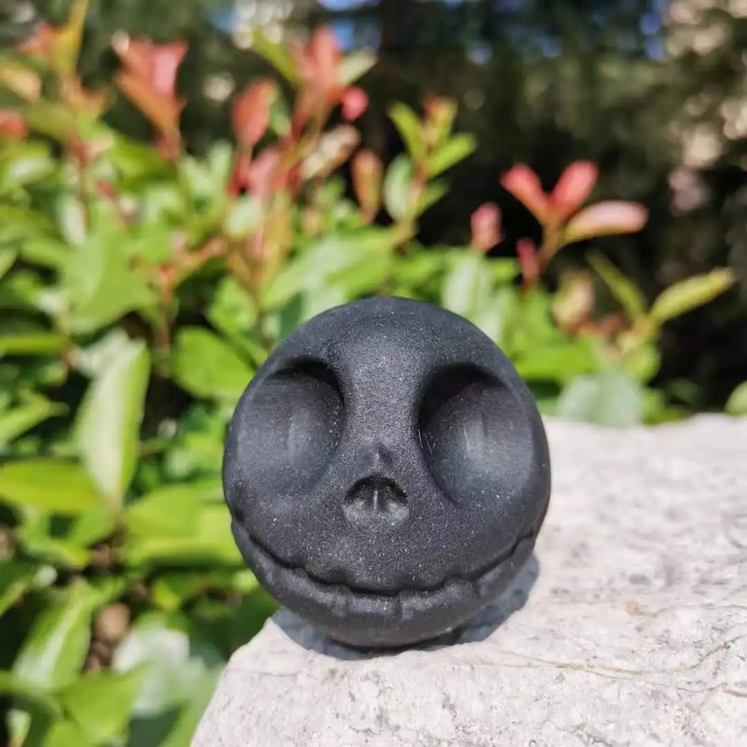 Натуральная черная Обсидиановая резная головка для подарка на Хэллоуин|Камни| |