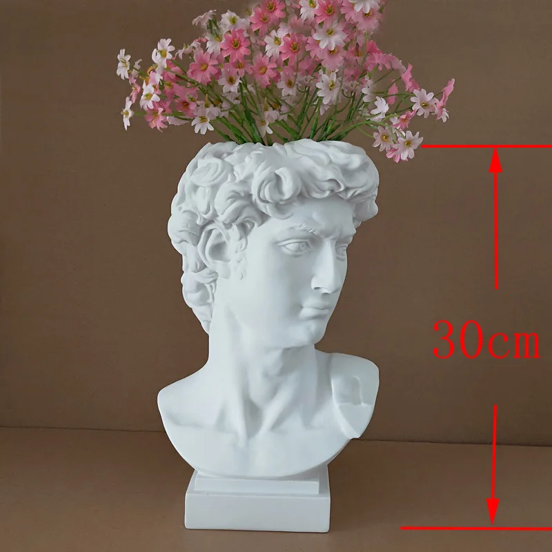 

Nordic Creative Home Sculpture Art Statue Decoration David Head Pen Holder Large Vase Decoration Makeup Brush Storage Bucket 30c