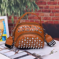 womens mini crossbody bag pu leather shoulder bag 2021 girl shopper purse fashion casual rivet letter print round shape handbag