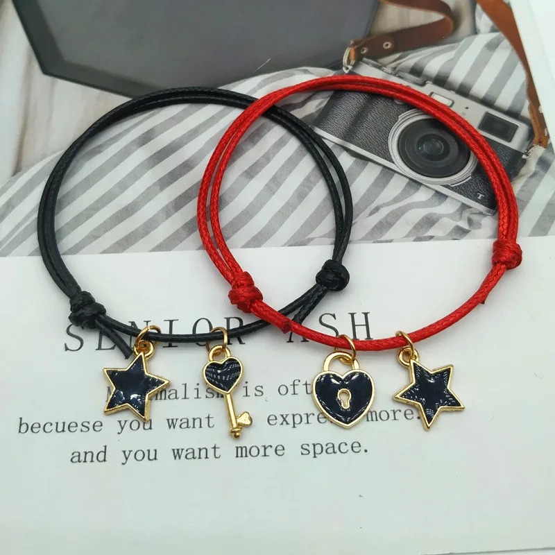 2 шт. новый браслет для друга счастливая веревка брелок Locky Key черно-белая звезда