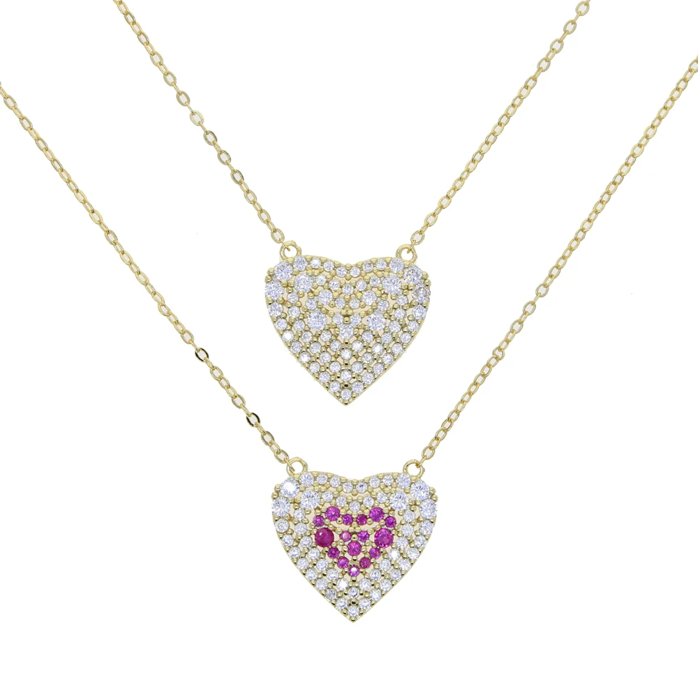 

Multi Layer Pink White CZ Heart Pendant Necklace New Design Lover Gift Jewelry