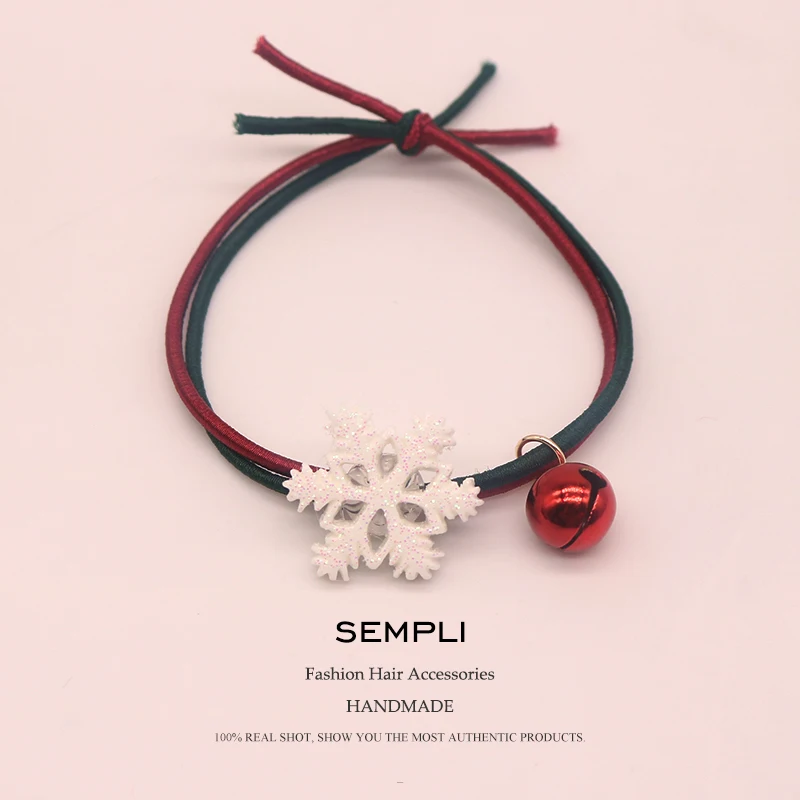 Snowflake 1 Sempli, 22 вида, высокие нейлоновые резинки, рождественский сезон, колокольчик, эластичные резинки для волос, для женщин, девочек, Санта Клаус, Рождественская елка, головные уборы - Цвет: Snowflake 1