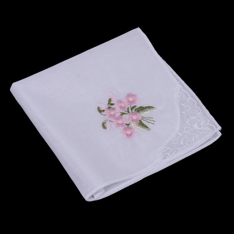 

6 Pcs/Set Women Handkerchief Floral Embroidered Ladies Hankies With Blend Cotton 85WB