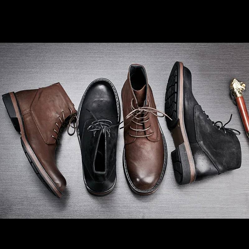 Мужские кожаные ботинки черные в британском стиле ретро матовые для верховой