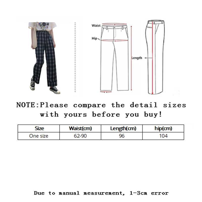 

Zoulv Womens Spring Long Trousers Straight Leisure Loose Pants Women Plaid Retro Pockets Elastic Waist Korean All-match Pants