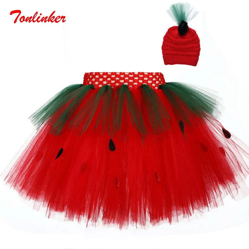 Милое Платье пачка для девочек с клубничкой фатиновое платье вязаная шапка