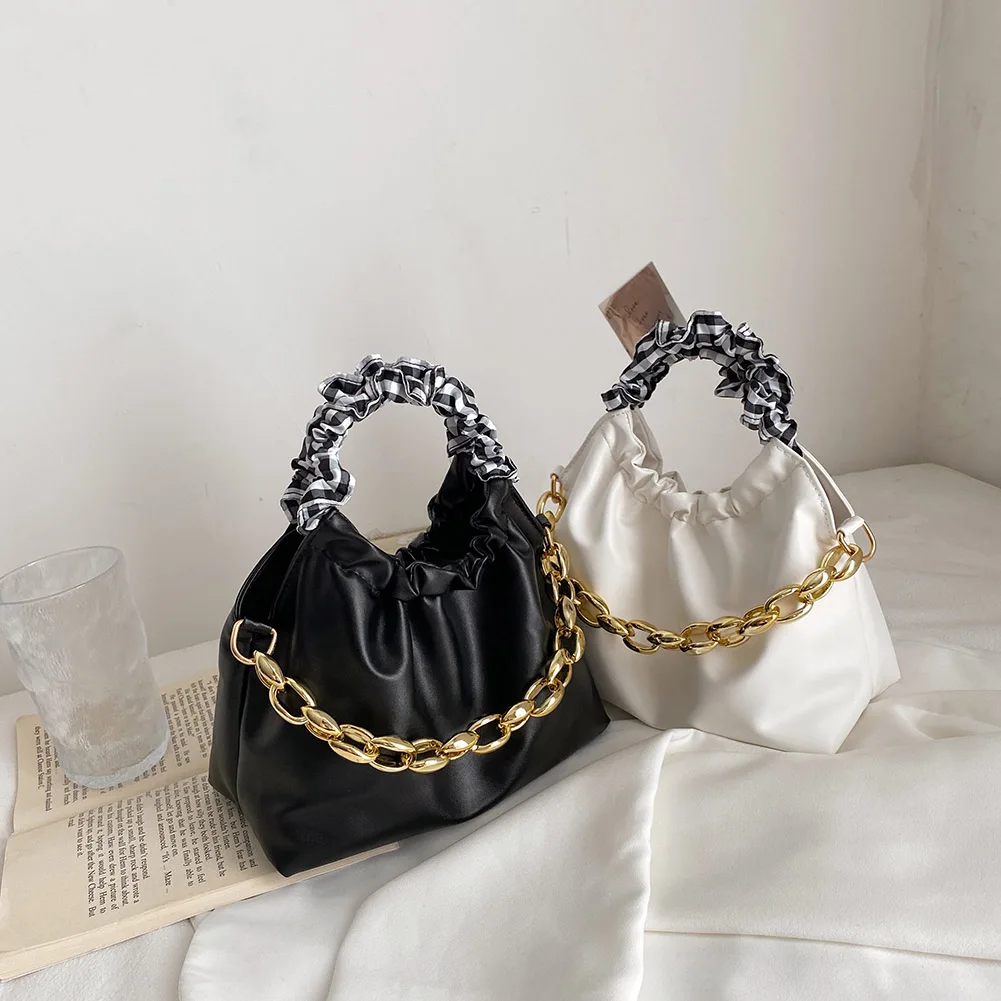 

Women Fashion Solid Color PU Leather Shoulder Messenger Bags Casual Ladies Thick Chain Top-handle Handbags Small Crossbody Bags