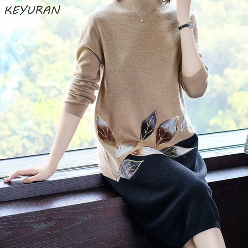 Винтажное Женское зимнее платье свитер с принтом и высоким воротом женское