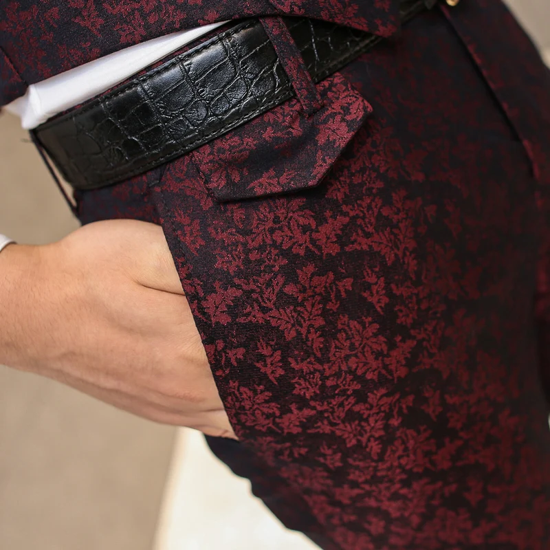 Jacquare цветок полная длина костюм брюки офисные Pantaloni Uomo повседневные