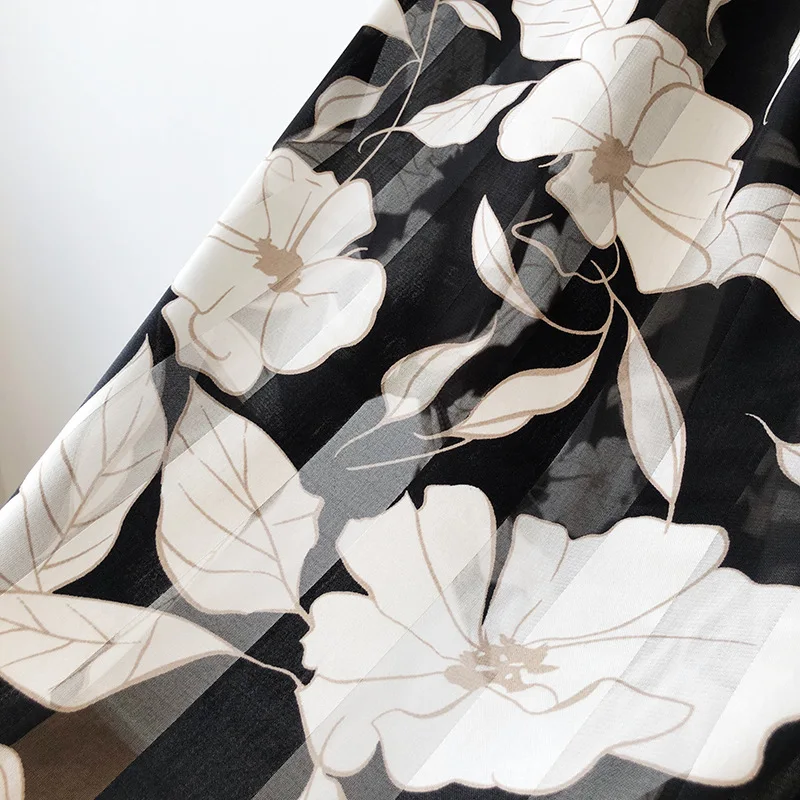 

New women summer white flower printed chiffon Button shirt