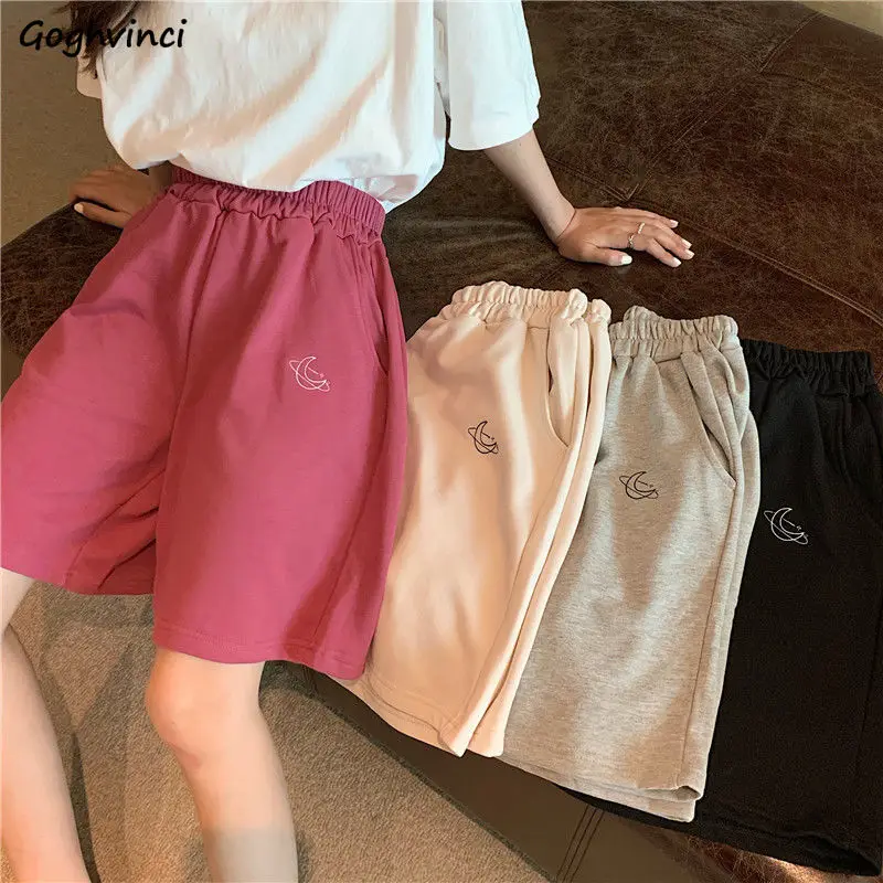 

Shorts Women Embroidery Elasticity Lovely Girls Korean Style Sweet Students Harajuku Colorful Simple Oversize Trousers Female