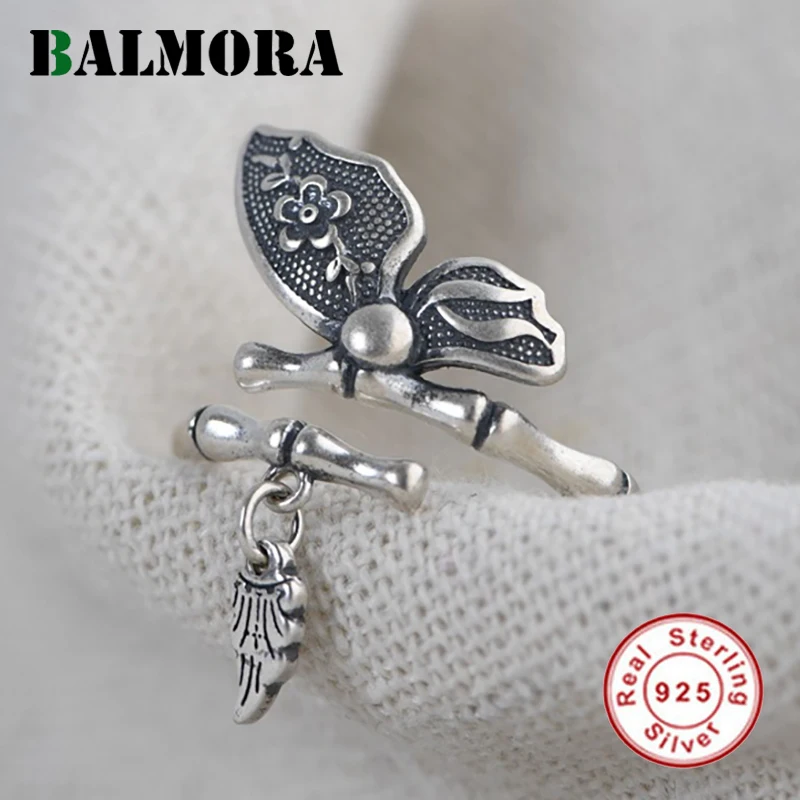 Женское Открытое кольцо BALMORA из настоящего серебра 925 пробы с бабочкой Подарочная