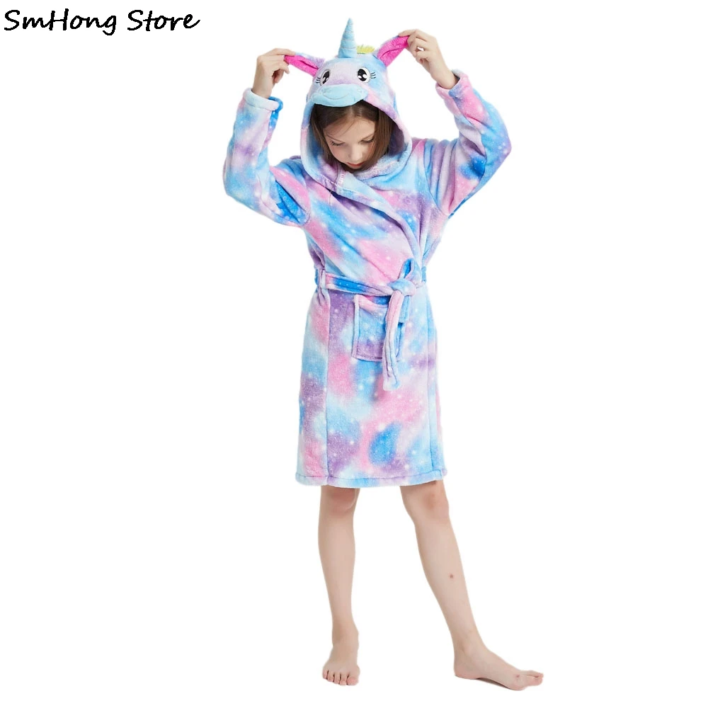 Радужный банный халат с капюшоном в виде единорога детская одежда для сна