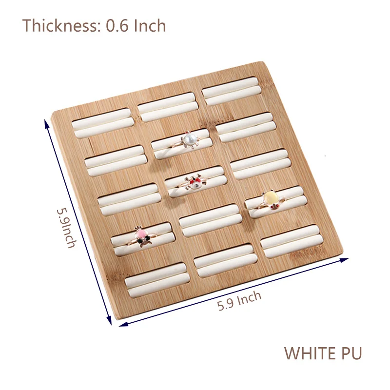 White PU 15 Сетка бамбук+ ПУ/бархат кольцо органайзер для сережек Макияж Стеллаж для хранения ювелирных изделий кольца дисплей доска настольная стойка дисплей - Цвет: White PU