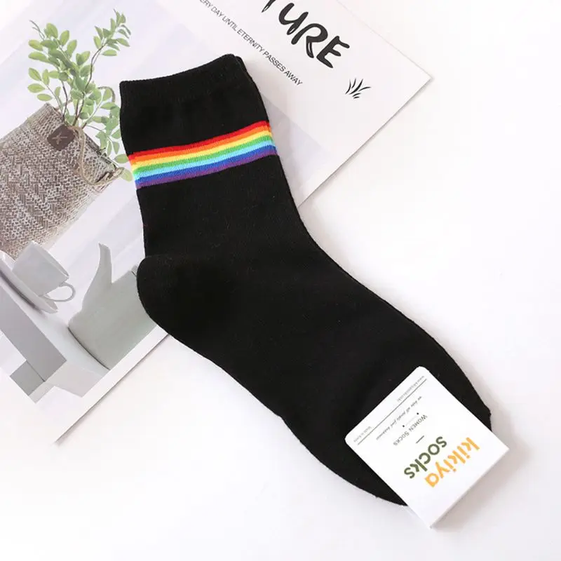 Harajuku женские и мужские радужные цветные полосатые длинные носочки Skaterboard