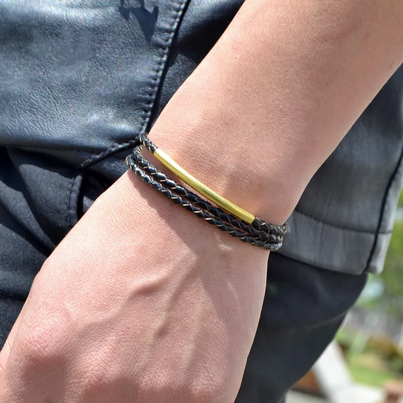 Черный кожаный браслет в ретро стиле мужской модный с цепочкой | Украшения и
